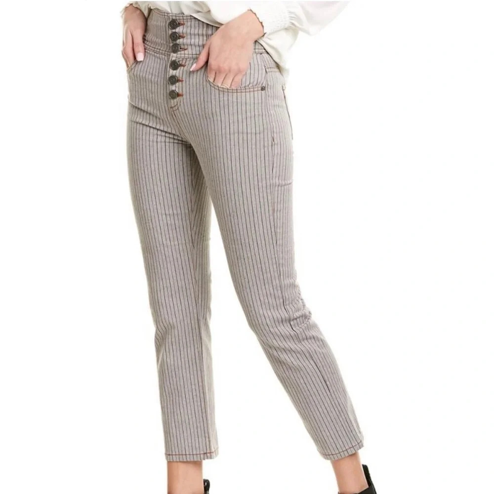 Joie Laurelle Topstitch Striped‎ Button Fly Pants Junction Size 28 High Waisted